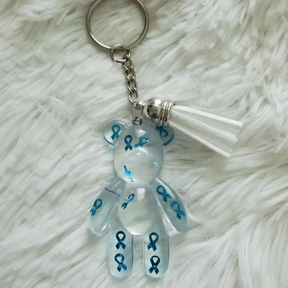 Blue Awareness Ribbon Bear Keychain